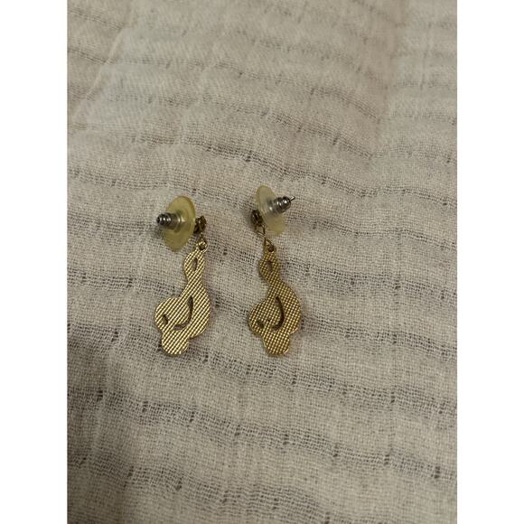 VTG Cloisonné Treble Clef Music Enamel Gold Tone Pierced Dangle Earrings Teacher - Picture 4 of 4